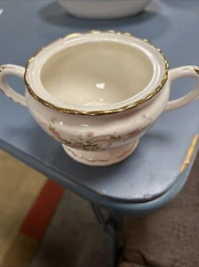 Pope Gosser Sugar Bowl Pink and White Flowers Gold Trim Without Lid “princess” - Picture 1 of 4
