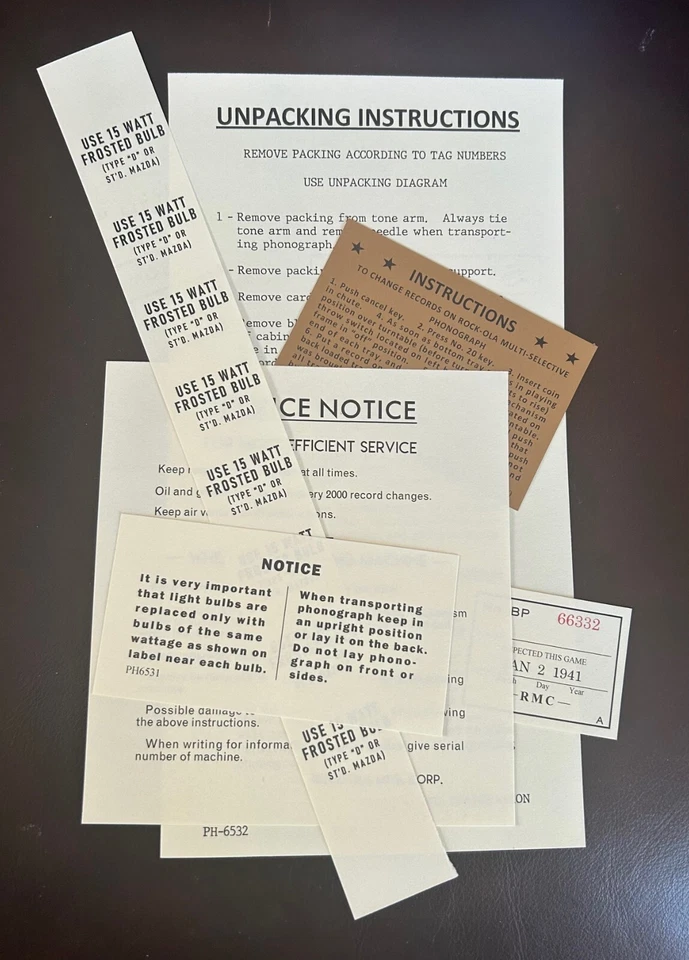 1940 Rockola Super Luxury  Lightup Jukebox Printed Label Set - New - Image 1 of 1