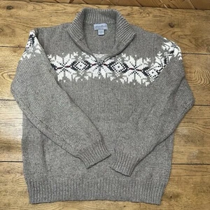 Eddie Bauer grau Fair Isle Nordic Wool 1/4 Zip Ribbed Knit Sweater | Herren L - Bild 1 von 5