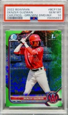 2022 Topps Bowman Chrome Pros Denzer Guzman Green Mini Diamond Ref #90/99 PSA 10 - Image 1 of 2
