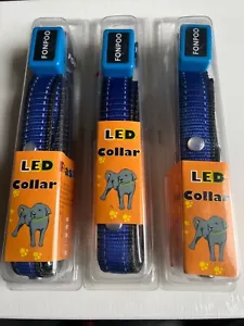 Deluxe Large Nylon Flashing Lights Pet Dog Blue Collar lot of 3 - Picture 1 of 3