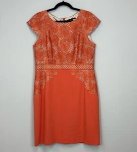 Antonio Melani Orange Floral Dress Cap Sleeve Size 14 - Picture 1 of 5