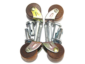 WOOD Casters With Plated Metal Fork Set of Four