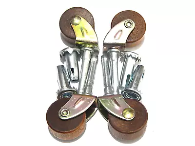 WOOD Casters With Plated Metal Fork Set Of Four • 24.31$