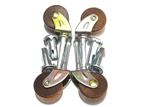 WOOD Casters With Plated Metal Fork Set of Four Cover