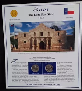 2004 Texas State Quarters and Stamps Card from the Postal Commemorative Society - Picture 1 of 4