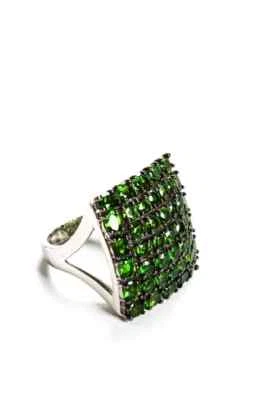 Anillo de cóctel pavé de diopsido verde cromo plata esterlina rarezas para mujer talla 8 Foto 1 de 4