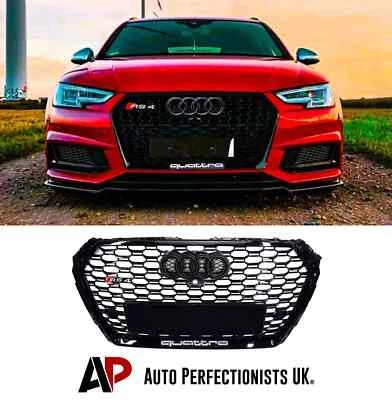 AUTO PERFECTIONISTS UK Audi RS4 Style A4 S4 B9 Front Main Grille Gloss Black Honeycomb Mesh Grill 17-19