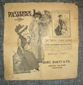 Antique Victorian OCTOBER 1907 Butterick fashions newspaper Delineator OSBORN'S - Picture 1 of 4