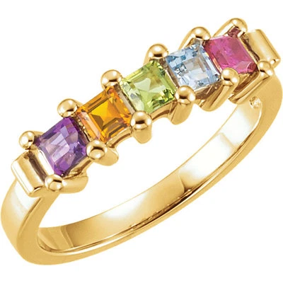 Anillo de oro macizo de 10K o 14K para el día de la madre de 1 a 5 piedras de nacimiento cuadradas, anillos familiares Foto 1 de 2