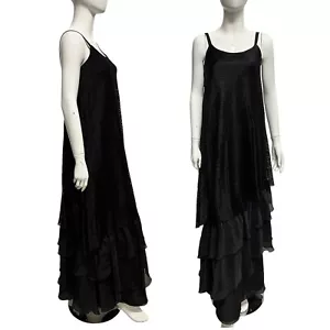 Vintage 70's Robe Noir Dentelle Maxi Soirée / Fête / Cocktail 10 Rétro Witchy - Picture 1 of 5