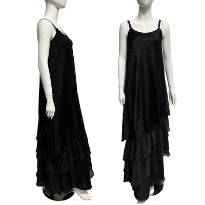 Vintage 70er Kleid schwarz Spitze Maxi Abend/Party/Cocktail 10 Retro Witchy Goth - Bild 1 von 4