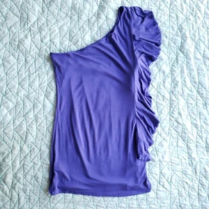 Ella Moss Purple One Shoulder Sleeveless Ruffle Side Zip Top Womens S - Picture 1 of 7