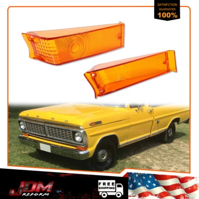 For 1970-1972 Ford F100 F250 F350 Pair Amber Front Turn Signal Light Lamp Lenses - Image 1 of 4