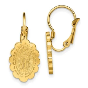 Stainless Steel Polished Yellow IP Etched Lady of Guadalupe Earrings - Picture 1 of 3