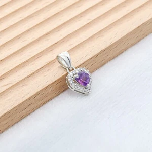 Pendente A Cuore In Amatista Con Pietra Di Zircone In Argento Sterling 925 - Foto 1 di 5