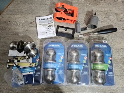 4件Schlage门把手床/浴室厅/衣橱拉丝镍锁安装套件 — 第 1/4 张图片