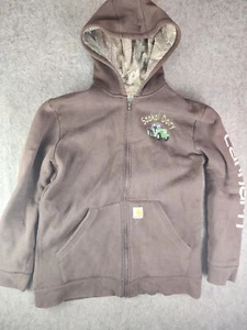 Carhartt Full Zip Hoodie Jacket Youth XL 16-18 Brown Camo Logo Distressed - Picture 1 of 12