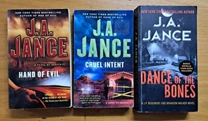 J A Jance ... 3 p/b books - HAND OF EVIL - CRUEL INTENT - DANCE OF THE BONES - Picture 1 of 15