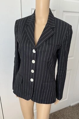 Nuevo Blazer Ralph Lauren Mujer Chaps 6 Carrera Negro/Blanco Rayas Mezcla de Lino Foto 1 de 3