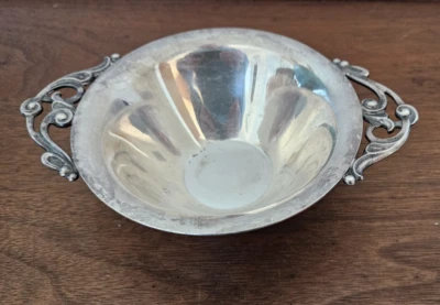 Mid Century 丹麦 Primo 银盘碗盘卷轴手柄 7 英寸酱汁蘸料 — 第 1/4 张图片