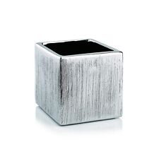 Textured Silver Ceramic Square Cube 4x4"H | Floral Container | Centerpiece, 1 Pc