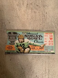 1962 1 Ticket Sugar Bowl Bear Bryant Gene Stallings Mal Moore Alabama Arkansas - Picture 1 of 6