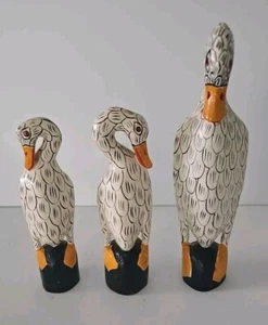 3er Set - handbemalte geschnitzte Holzfigur Gänse Schwäne aus Indonesien Gans  - Bild 1 von 6