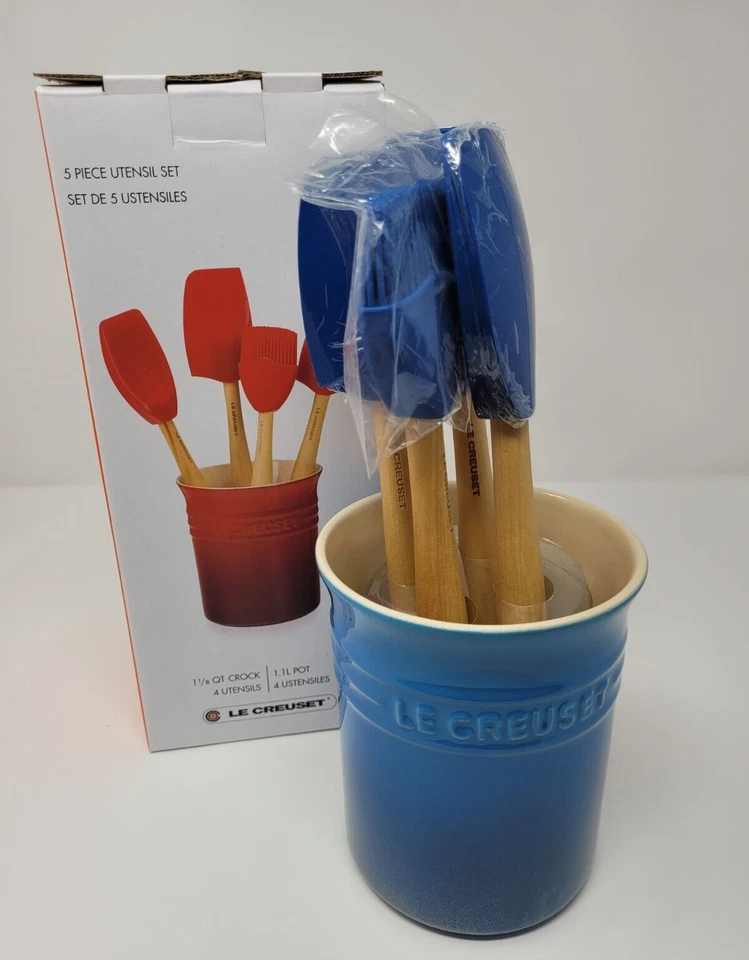 Le Creuset Marseille Crock Utensil Holder 1 Quart With 2 Utensils