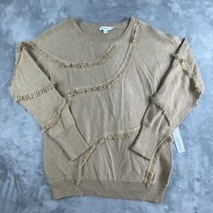 Chicos Sweater Womens 0 (Small) Tan Camel Knit Fringed Long Sleeve Boho Work NEW - Imagen 1 de 14