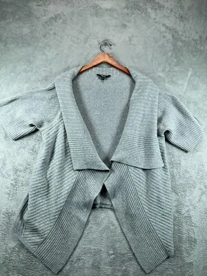 Womens Sweaters Cardigan Large Vera Wang Gray Chunky Collard Half Sleeve Stretch - Image 1 of 4
