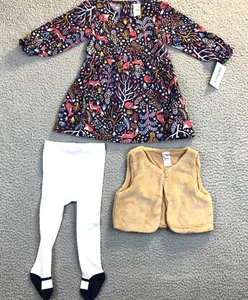 Carters Baby Girls' 3-Pc. Vest Leggings Dress Pink Blue Zoo Deer Fox 18M NWT - Picture 1 of 5