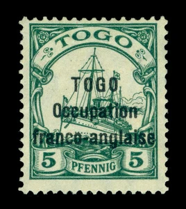 German Colonies - TOGO 1915 Occup franco anglaise Yacht  5pf grn Sc# 165 mint MH - Picture 1 of 2