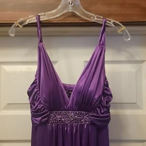 Fushia Purple Satin Spaghetti Strap Beaded Maxi Dress Special Occasion, Prom M - Picture 1 of 12