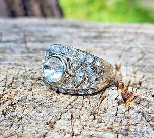 One Carat Cubic Zirconia Cystal Rhinestones Steel Dome Ring - Size 9 - Picture 1 of 6