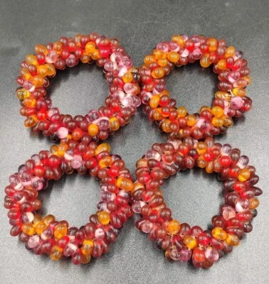 Juego De Colección De 4 Anillos Servilleteros Cuentas De Vidrio Artesanales Hechos A Mano Rojo Rosa Naranja  Foto 1 de 4