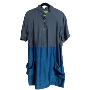 Opening Ceremony Colorblock Vented Pockets Dress Gray Teal Size L Button Popover - Picture 1 of 5