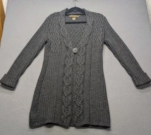 Maglione cardigan Inis Craft 100% lana merino grigio scuro taglia M aperto scialle bottone - Foto 1 di 4