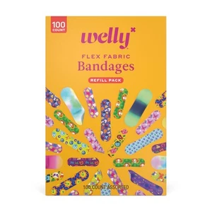 Welly Bravery Badge Bandages 100 Count Assorted Shapes Flexible Fabric - Picture 1 of 9