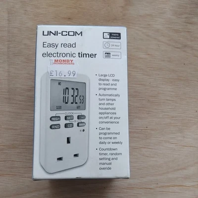 Uni-Com Easy Read Electronic Plug-in Timer, Large LCD Display - Image 1 of 4
