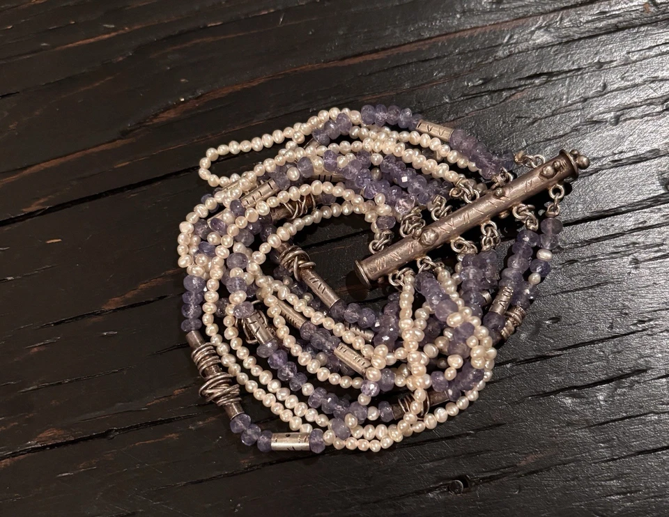 Amethyst Pearl And Sterling Silver Multi-strand Beaded Cuff Bracelet - Image 1 of 4