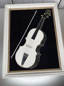 Vintage Velvet Violin & Bow String Art Hanging Wall Decor Black & White 80s - Picture 1 of 6