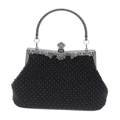 Bolso de Noche Estilo Vintage Años 20 Color Sólido Con Cuentas Simple Elegante Para Mujer Negro Foto 1 de 4