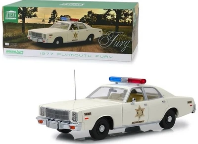 Greenlight 1977 Plymouth Fury "Hazzard County Sheriff" Cream 1/18 Diecast 19055 - Image 1 of 2