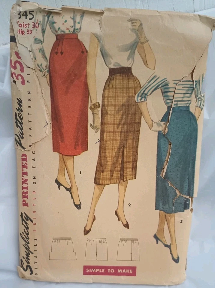 Saia de uma jarda vintage anos 50 anos 60 padrão de costura simplicidade 1345 Misses cintura 30" - Imagem 1 de 4