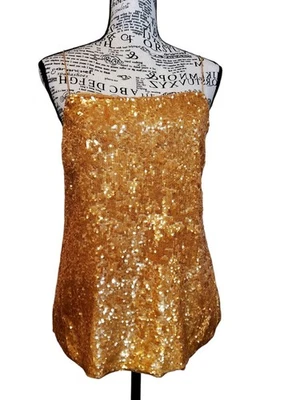 Top camisola de seda con lentejuelas doradas ámbar de la colección J.Crew talla 8 Foto 1 de 4
