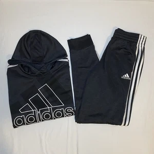 Adidas Boys Hoodie Pullover + Pants Size Large 14-16 Black Used - Picture 1 of 10
