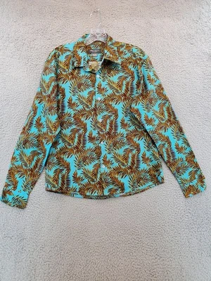 Nina Ricci Men’s XL Shirt Tropical Palm Leaf Print Blue Brown 100% Cotton - Image 1 of 4