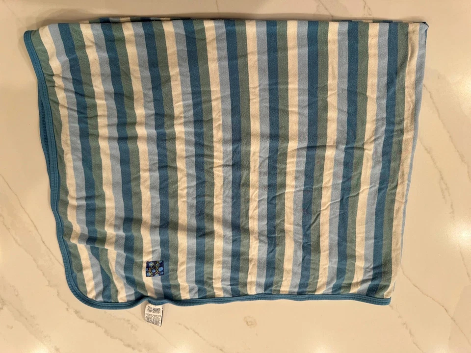 KicKee Pants Boys Blue Stripe Baby Blanket Stretch Swaddle Bamboo  - Image 1 of 1