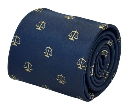 navy dark blue tie with scales of justice law design by Frederick Thomas - Image 1 of 4